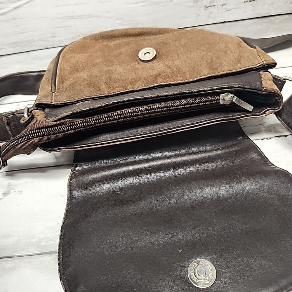 Vintage Bijoux Terner Brow Suede Crossbody SoHo Bag Flap Front with Leather Trim - Picture 11 of 11
